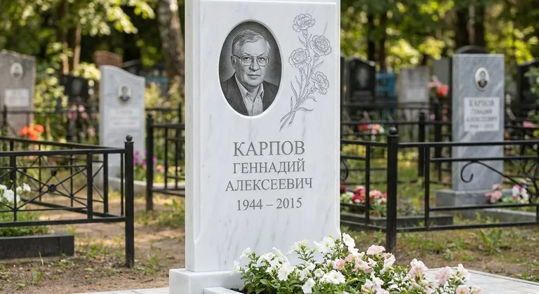 Памятник с гравировкой гвоздик — выполненная работа «Карпов» в Набережных Челнах
