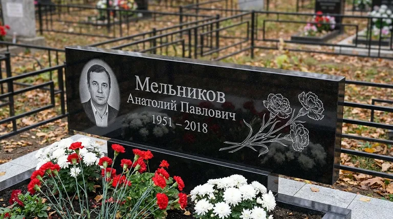 Памятник с гравировкой гвоздик — выполненная работа «Мельников» в Набережных Челнах