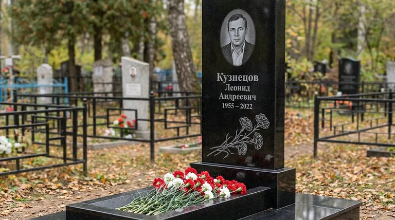 Памятник с гравировкой гвоздик — выполненная работа «Кузнецов» в Набережных Челнах