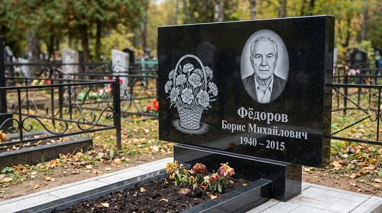 Памятник с гравировкой гвоздик — выполненная работа «Фёдоров» в Набережных Челнах