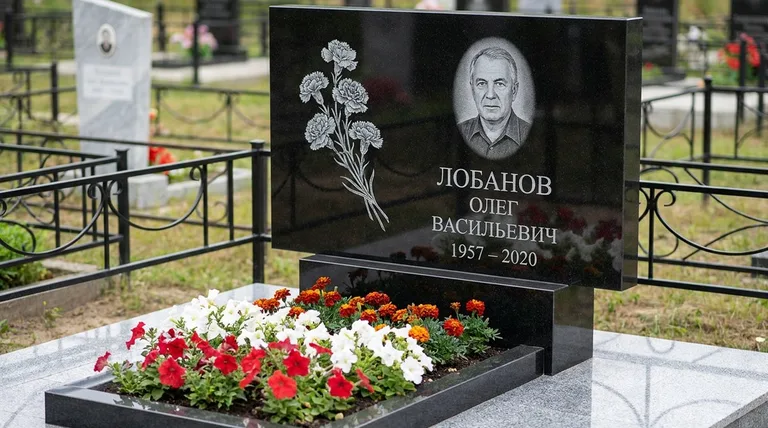Памятник с гравировкой гвоздик — выполненная работа «Лобанов» в Набережных Челнах