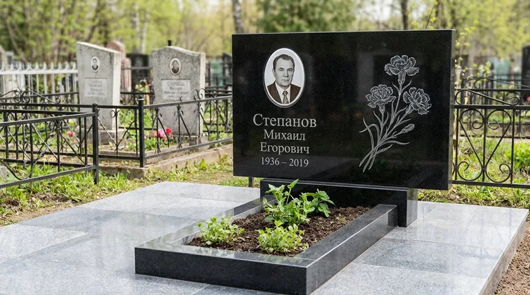 Памятник с гравировкой гвоздик — выполненная работа «Степанов» в Набережных Челнах