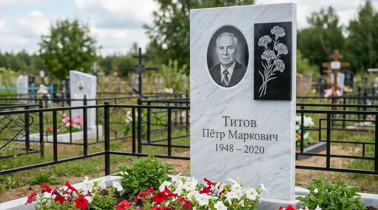 Памятник с гравировкой гвоздик — выполненная работа «Титов» в Набережных Челнах