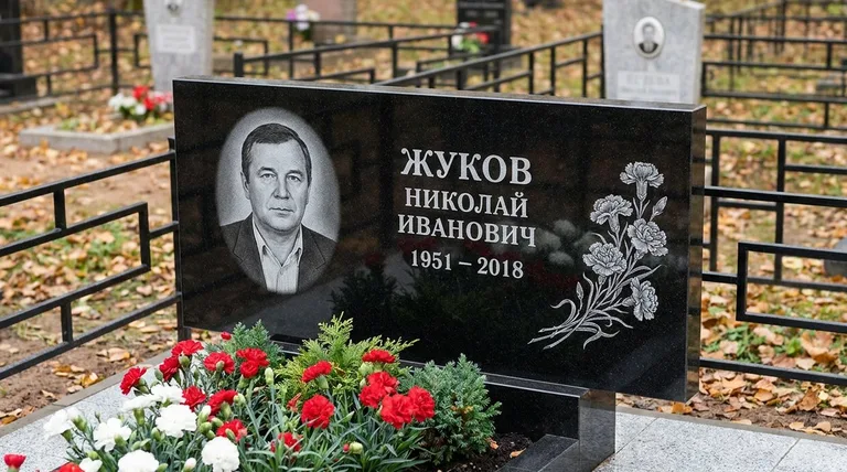 Памятник с гравировкой гвоздик — выполненная работа «Жуков» в Набережных Челнах