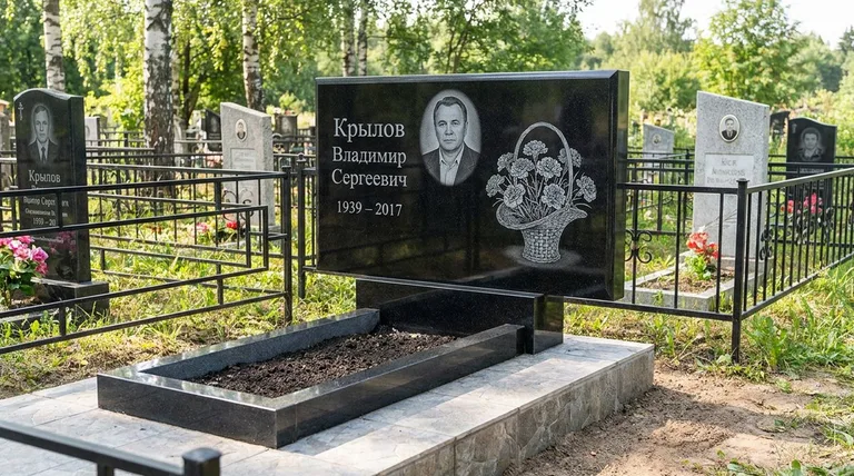 Памятник с гравировкой гвоздик — выполненная работа «Крылов» в Набережных Челнах