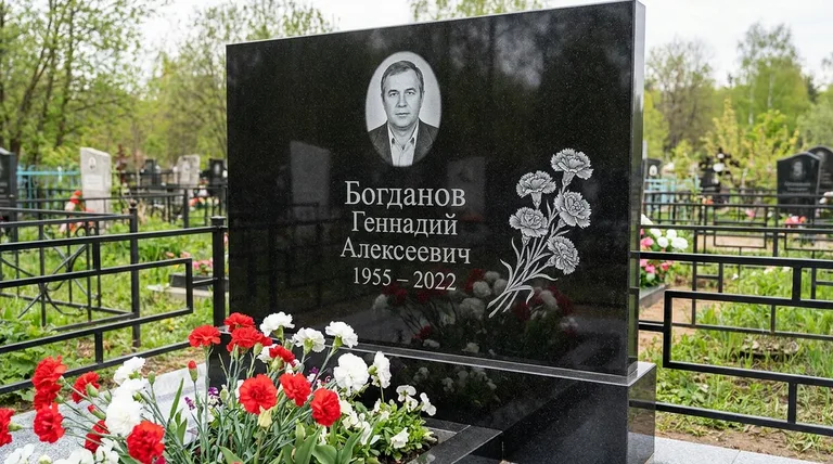 Памятник с гравировкой гвоздик — выполненная работа «Богданов» в Набережных Челнах