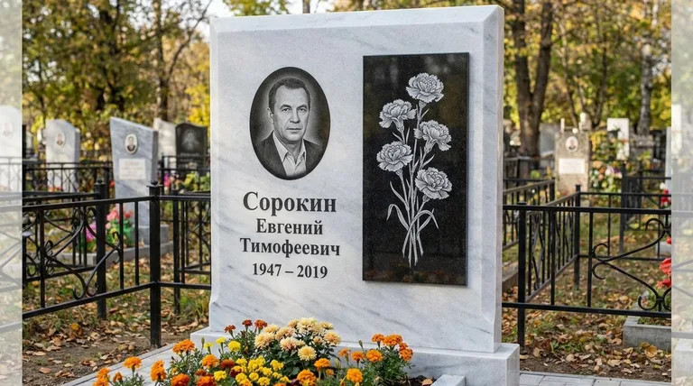 Памятник с гравировкой гвоздик — выполненная работа «Сорокин» в Набережных Челнах