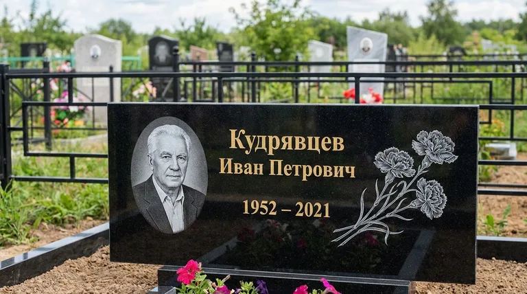 Памятник с гравировкой гвоздик — выполненная работа «Кудрявцев» в Набережных Челнах