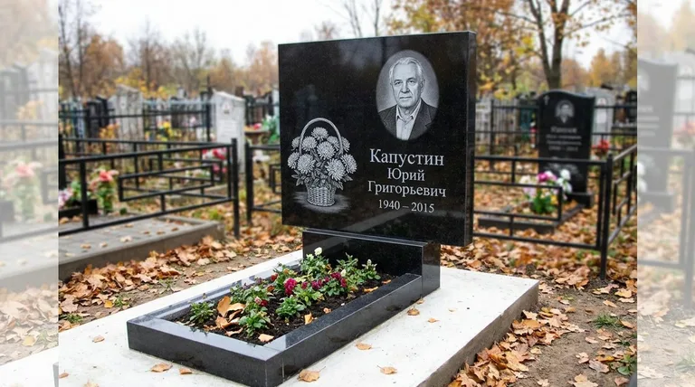 Памятник с гравировкой хризантем — выполненная работа «Капустин» в Набережных Челнах