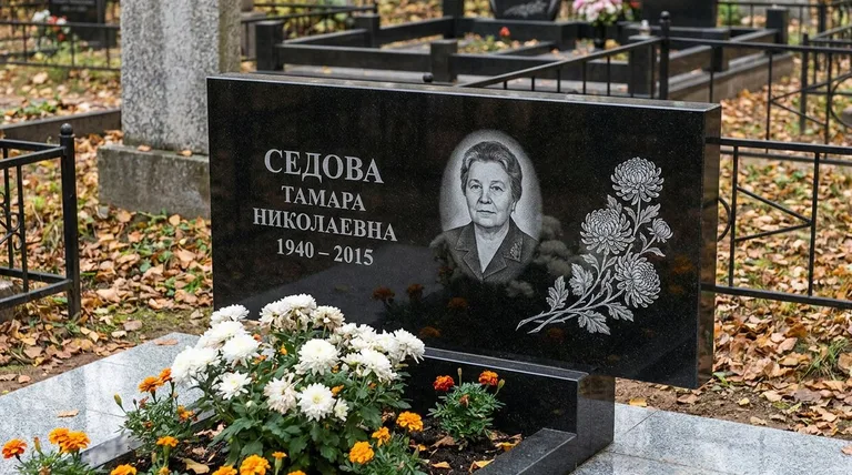 Памятник с гравировкой хризантем — выполненная работа «Седова» в Набережных Челнах