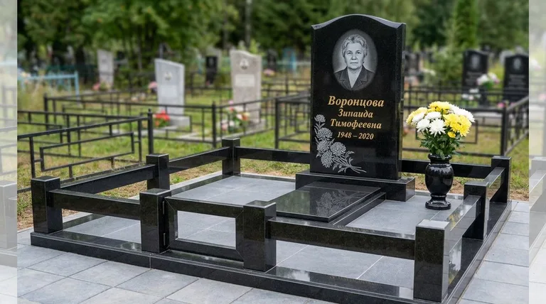Памятник с гравировкой хризантем — выполненная работа «Воронцова» в Набережных Челнах