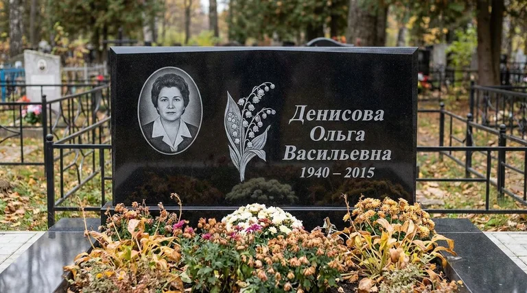 Памятник с гравировкой ландышей — выполненная работа «Денисова» в Набережных Челнах