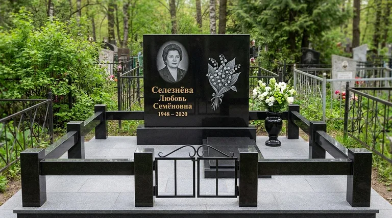 Памятник с гравировкой ландышей — выполненная работа «Селезнёва» в Набережных Челнах
