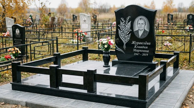 Памятник с гравировкой ландышей — выполненная работа «Журавлёва» в Набережных Челнах