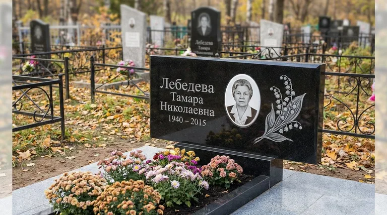 Памятник с гравировкой ландышей — выполненная работа «Лебедева» в Набережных Челнах