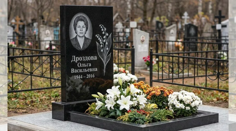 Памятник с гравировкой ландышей — выполненная работа «Дроздова» в Набережных Челнах