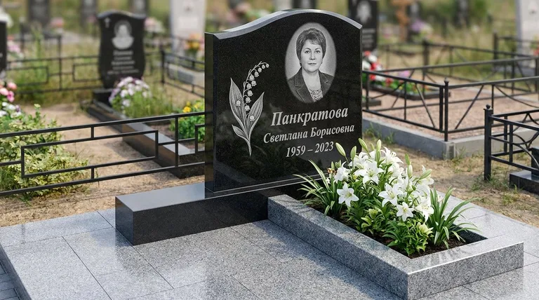 Памятник с гравировкой ландышей — выполненная работа «Панкратова» в Набережных Челнах