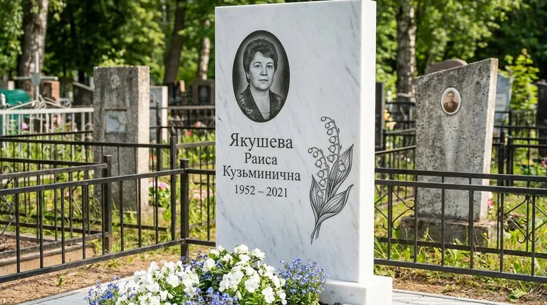 Памятник с гравировкой ландышей — выполненная работа «Якушева» в Набережных Челнах