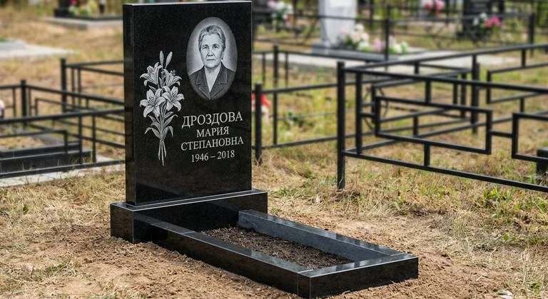 Памятник с гравировкой лилий — выполненная работа «Дроздова» в Набережных Челнах