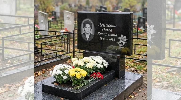 Памятник с гравировкой лилий — выполненная работа «Денисова» в Набережных Челнах