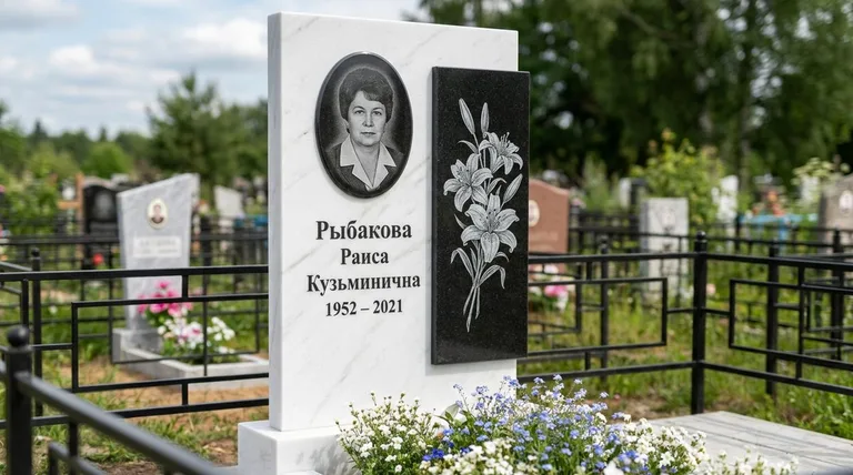 Памятник с гравировкой лилий — выполненная работа «Рыбакова» в Набережных Челнах