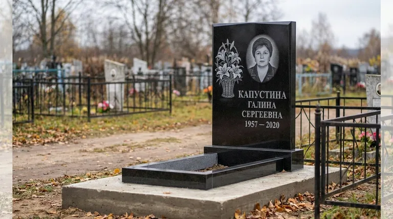 Памятник с гравировкой лилий — выполненная работа «Капустина» в Набережных Челнах