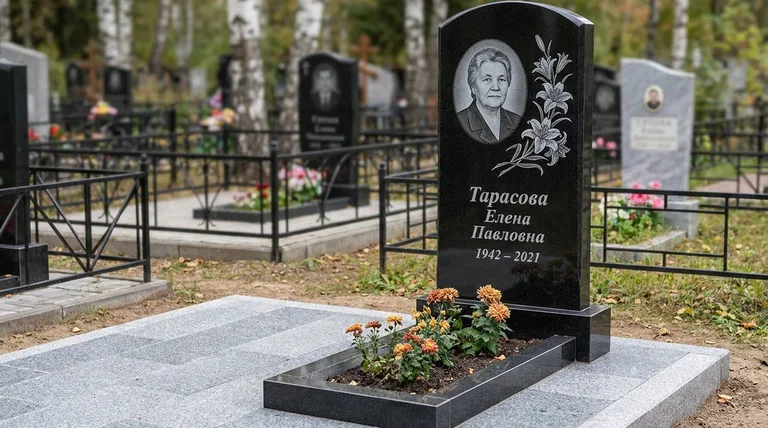 Памятник с гравировкой лилий — выполненная работа «Тарасова» в Набережных Челнах