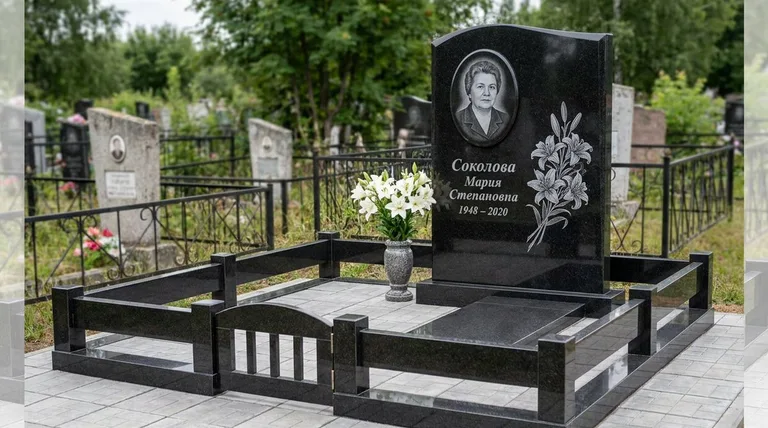 Памятник с гравировкой лилий — выполненная работа «Соколова» в Набережных Челнах