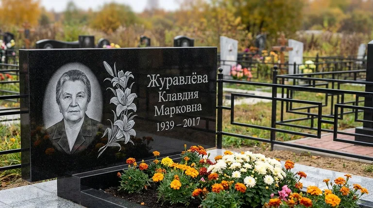 Памятник с гравировкой лилий — выполненная работа «Журавлёва» в Набережных Челнах