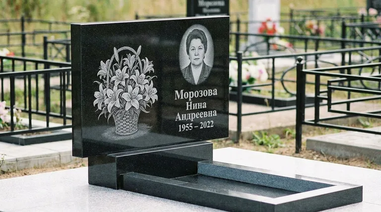 Памятник с гравировкой лилий — выполненная работа «Морозова» в Набережных Челнах