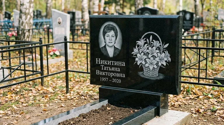 Памятник с гравировкой лилий — выполненная работа «Никитина» в Набережных Челнах