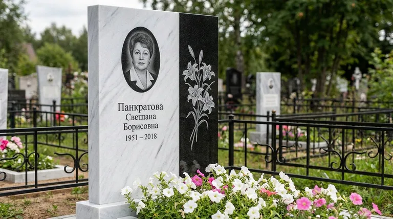 Памятник с гравировкой лилий — выполненная работа «Панкратова» в Набережных Челнах