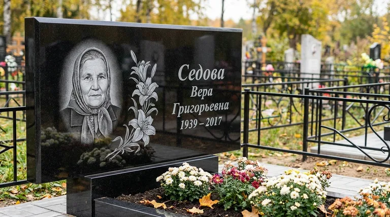 Памятник с гравировкой лилий — выполненная работа «Седова» в Набережных Челнах