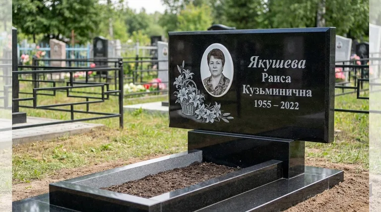 Памятник с гравировкой лилий — выполненная работа «Якушева» в Набережных Челнах