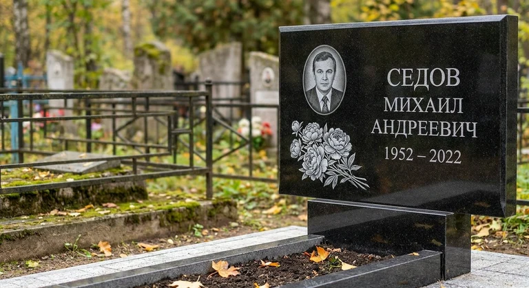 Гравировка пионов на памятник в Набережных Челнах — пример работы на граните