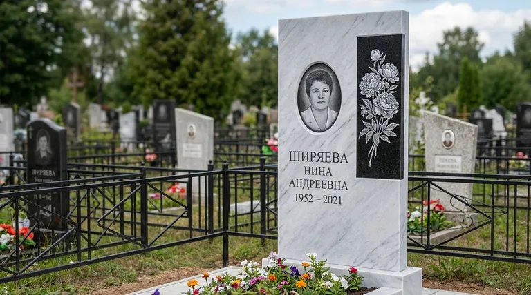 Памятник с гравировкой пионов — выполненная работа «Ширяева» в Набережных Челнах