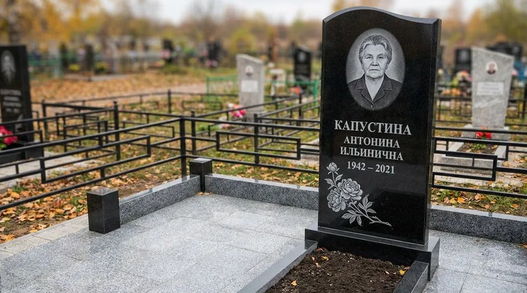 Памятник с гравировкой пионов — выполненная работа «Капустина» в Набережных Челнах
