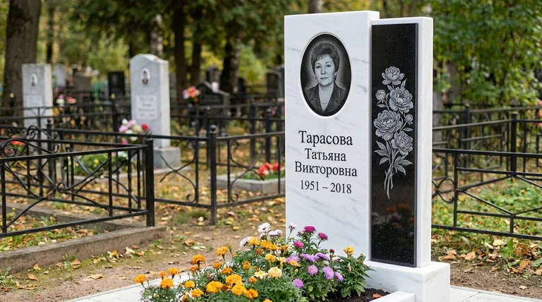 Памятник с гравировкой пионов — выполненная работа «Тарасова» в Набережных Челнах