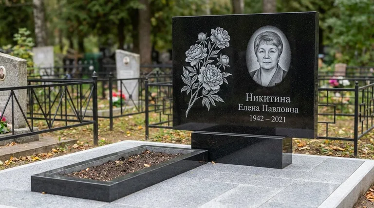 Памятник с гравировкой пионов — выполненная работа «Никитина» в Набережных Челнах