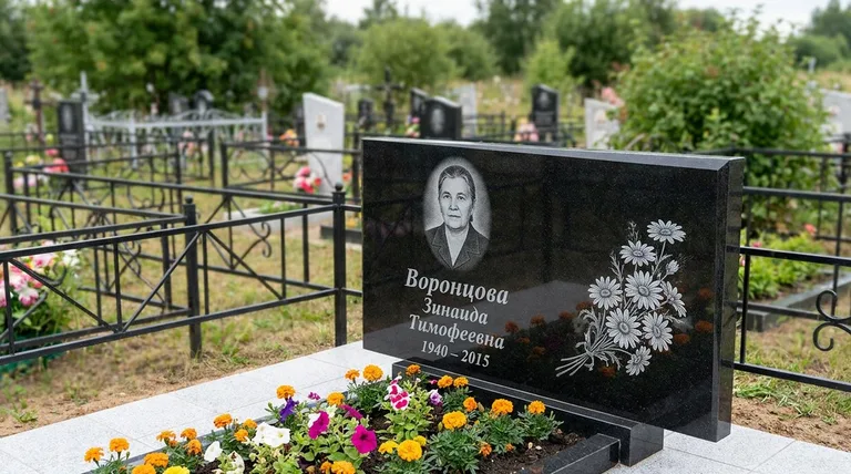 Памятник с гравировкой ромашек — выполненная работа «Воронцова» в Набережных Челнах