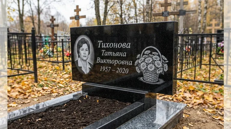 Памятник с гравировкой ромашек — выполненная работа «Тихонова» в Набережных Челнах