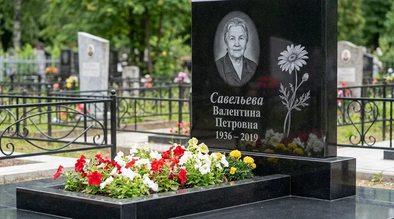 Памятник с гравировкой ромашек — выполненная работа «Савельева» в Набережных Челнах