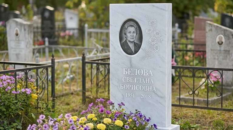 Памятник с гравировкой ромашек — выполненная работа «Белова» в Набережных Челнах
