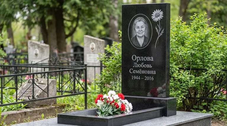 Памятник с гравировкой ромашек — выполненная работа «Орлова» в Набережных Челнах