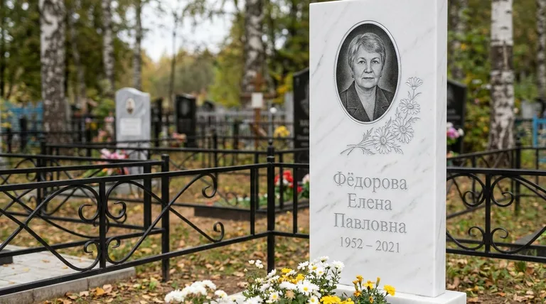 Памятник с гравировкой ромашек — выполненная работа «Фёдорова» в Набережных Челнах