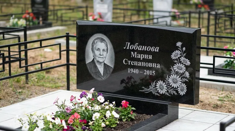 Памятник с гравировкой ромашек — выполненная работа «Лобанова» в Набережных Челнах
