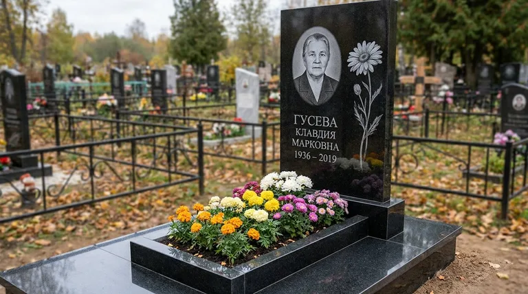 Памятник с гравировкой ромашек — выполненная работа «Гусева» в Набережных Челнах