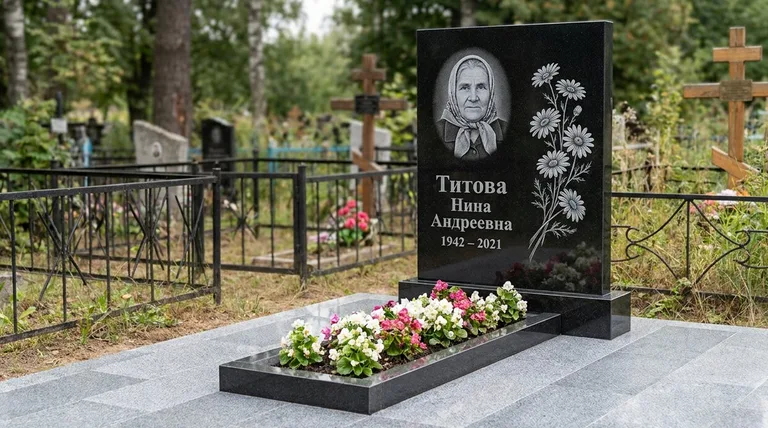 Памятник с гравировкой ромашек — выполненная работа «Титова» в Набережных Челнах