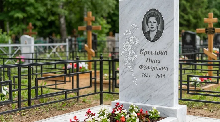 Памятник с гравировкой ромашек — выполненная работа «Крылова» в Набережных Челнах