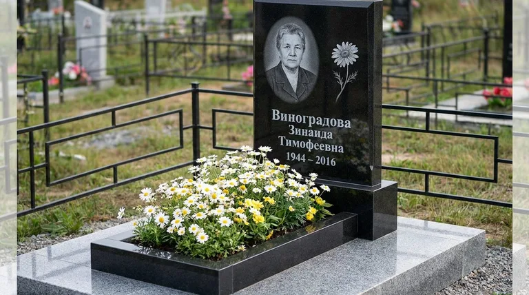 Памятник с гравировкой ромашек — выполненная работа «Виноградова» в Набережных Челнах